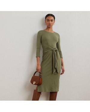 Ralph Lauren Ralph Lauren Tie-Front Cotton-Blend Crewneck Dress - Green
