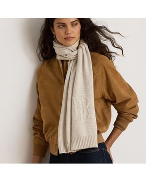 Ralph Lauren Embroidered-Logo Knit Scarf - Brown