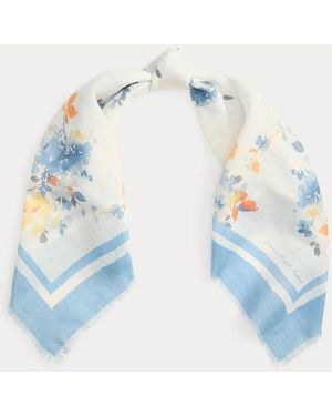 Ralph Lauren Floral Linen-Cotton Square Scarf - Blue