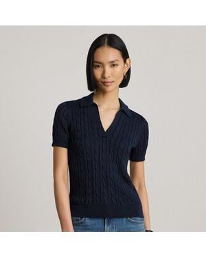 Ralph Lauren Cable Cotton-Blend Short-Sleeve Jumper - Blue