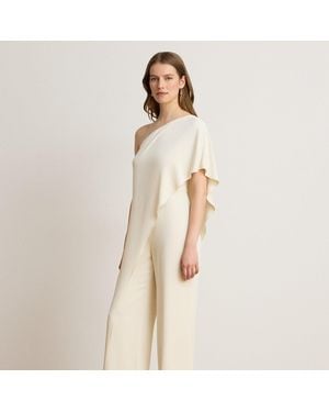 Ralph Lauren Cape Georgette One-Shoulder Jumpsuit - Natural