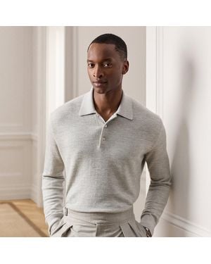 Ralph Lauren Cashmere-Linen Polo Sweater - Gray