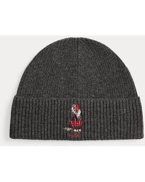 Ralph Lauren Dog-Embroidered Rib-Knit Beanie - Black
