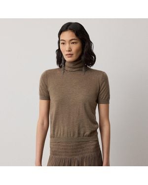 Ralph Lauren Pull Col Roulé Manches Courtes Cachemire - Marron