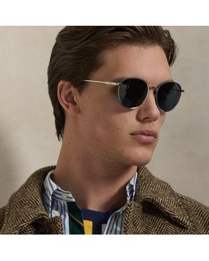 Polo Ralph Lauren Runde Metallsonnenbrille Mit Karo-Akzent - Braun