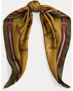 Ralph Lauren Glen Plaid & Belting-Print Silk Scarf - Green