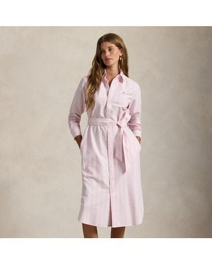 Polo Ralph Lauren Striped Cotton Oxford Belted Shirt Dress - Pink