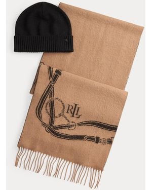 Ralph Lauren Bufanda Con Motivo Ecuestre Y Gorro - Marrón