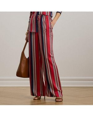 Ralph Lauren Striped Satin Charmeuse Wide-leg Trouser - Red