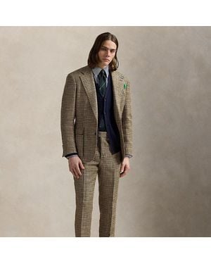 Ralph Lauren Glen Plaid Linen-Silk Suit Trouser - Brown