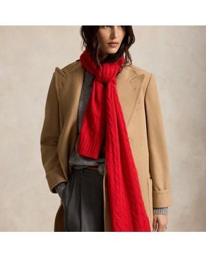 Ralph Lauren Cable-Knit Wool-Cashmere Scarf - Red