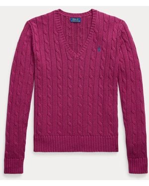 Polo Ralph Lauren Cable-Knit Cotton V-Neck Jumper - Purple