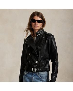 Polo Ralph Lauren Chaqueta De Piel Con Remaches - Negro