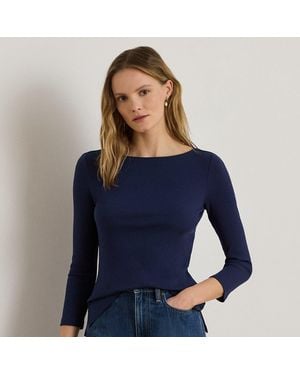 Ralph Lauren Rib-Knit Cotton-Blend Boatneck Tee - Blue