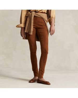 Ralph Lauren Lambskin Suede Pant - Natural