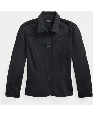 RRL Satijnen Blouse Met Kralenafwerking - Blauw
