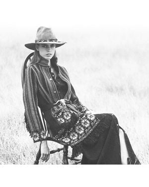 RRL Embroidered Denim Western Shirtdress - Black