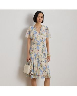 Ralph Lauren Floral Crinkle Georgette Surplice Dress - Multicolor