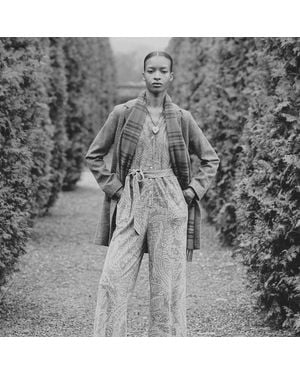 Ralph Lauren Paisley Linen-Cotton Jersey Jumpsuit - Gray
