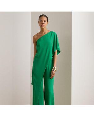 Ralph Lauren Cape Georgette One-Shoulder Jumpsuit - Green