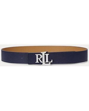 Ralph Lauren Omkeerbare Brede Gegranuleerd Leren Riem - Blauw