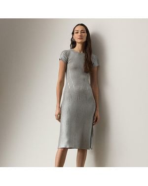 Ralph Lauren Foiled Rib-Knit Sweater Day Dress - Gray