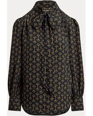 Ralph Lauren Blusa De Crepé Estampada Con Lazo - Negro