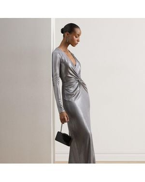 Ralph Lauren Metallic-Abendkleid Aus Jersey Mit Twist - Grau
