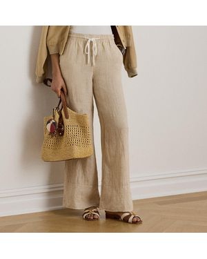 Ralph Lauren Striped Linen Wide-Leg Pant - Natural