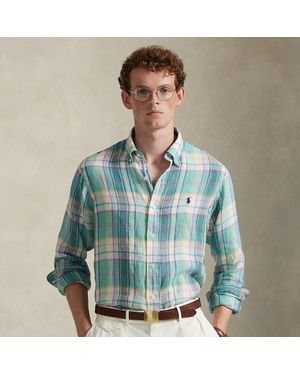 Polo Ralph Lauren Custom Fit Plaid Linen Shirt - Blue