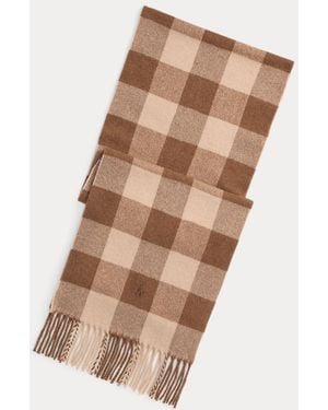 Ralph Lauren Plaid Fringe Wool Scarf - Brown
