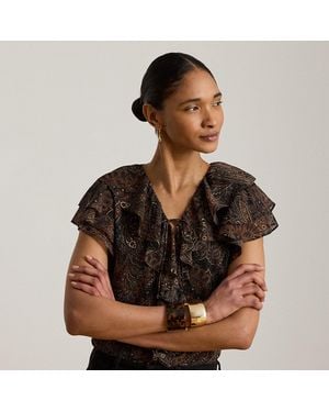 Ralph Lauren Paisley Ruffle-Trim Georgette Blouse - Brown