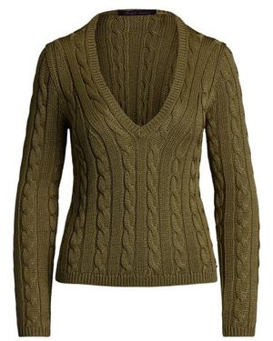 Ralph Lauren Cable-knit Silk V-neck Jumper - Green