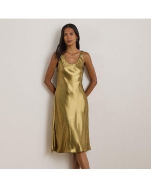 Ralph Lauren Metallic Chiffon Sleeveless Dress - Green