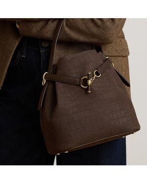 Ralph Lauren Embossed Nubuck Medium Blaike Bucket Bag - Brown