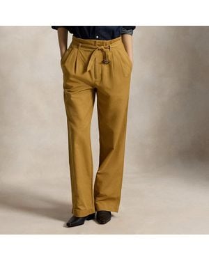 Polo Ralph Lauren Cotton-Linen Notch Pleated Trouser - Natural
