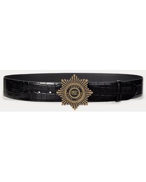 Ralph Lauren Starburst-Buckle Croc-Embossed Wide Belt - Black