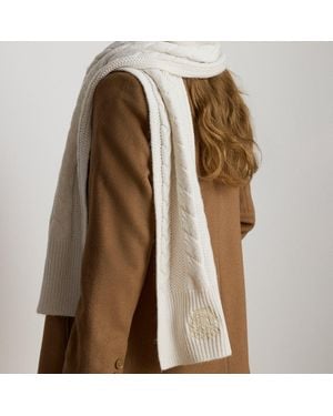 Ralph Lauren Embroidered-Crest Cable-Knit Scarf - Brown