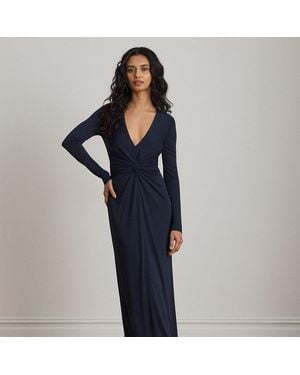 Ralph Lauren Twist-Front Stretch Jersey Gown - Blue