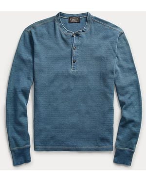 RRL Indigo Jacquard-knit Henley - Blue