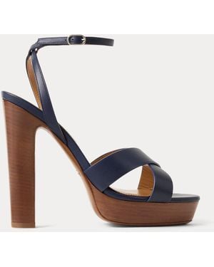 Ralph Lauren Cleary Calfskin 125 Mm Platform Sandal - Blue