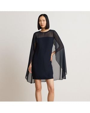 Ralph Lauren Georgette Cape Cocktail Dress - Blue