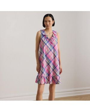 Ralph Lauren Plaid Ruffle-Trim Lawn Nightgown - Purple