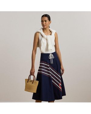 Ralph Lauren Rope-Print Twill Lace-Up Midi Skirt - Blue