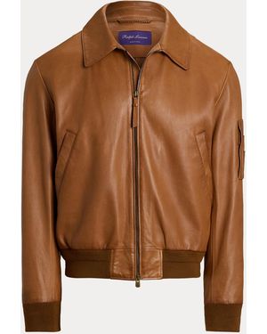 Ralph Lauren Veste En Cuir Plongé - Marron