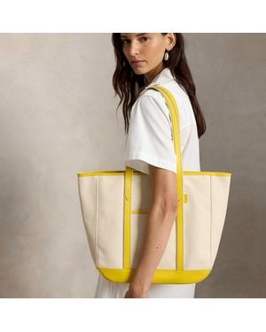 Ralph Lauren Leather-Trim Canvas Medium Shopper Tote - Multicolor
