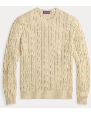 Ralph Lauren Baumwoll-Seiden-Pullover Mit Zopfmuster - Natur