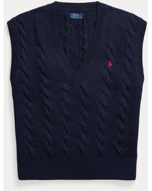 Polo Ralph Lauren Kabelgebreide Wollen Kasjmier Spencer - Blauw