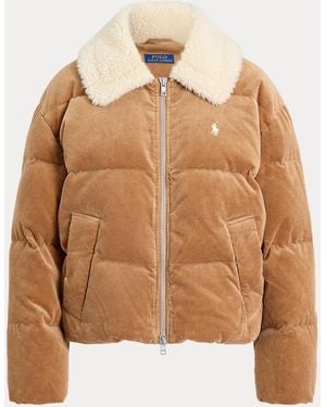 Polo Ralph Lauren Fleece-Collar Corduroy Down Puffer - Brown