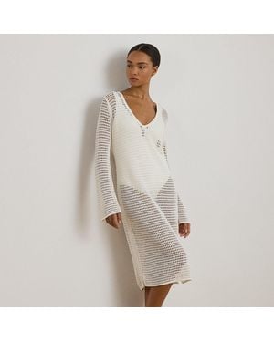 Ralph Lauren Linen-Blend Crocheted Dress Cover-Up - Grey